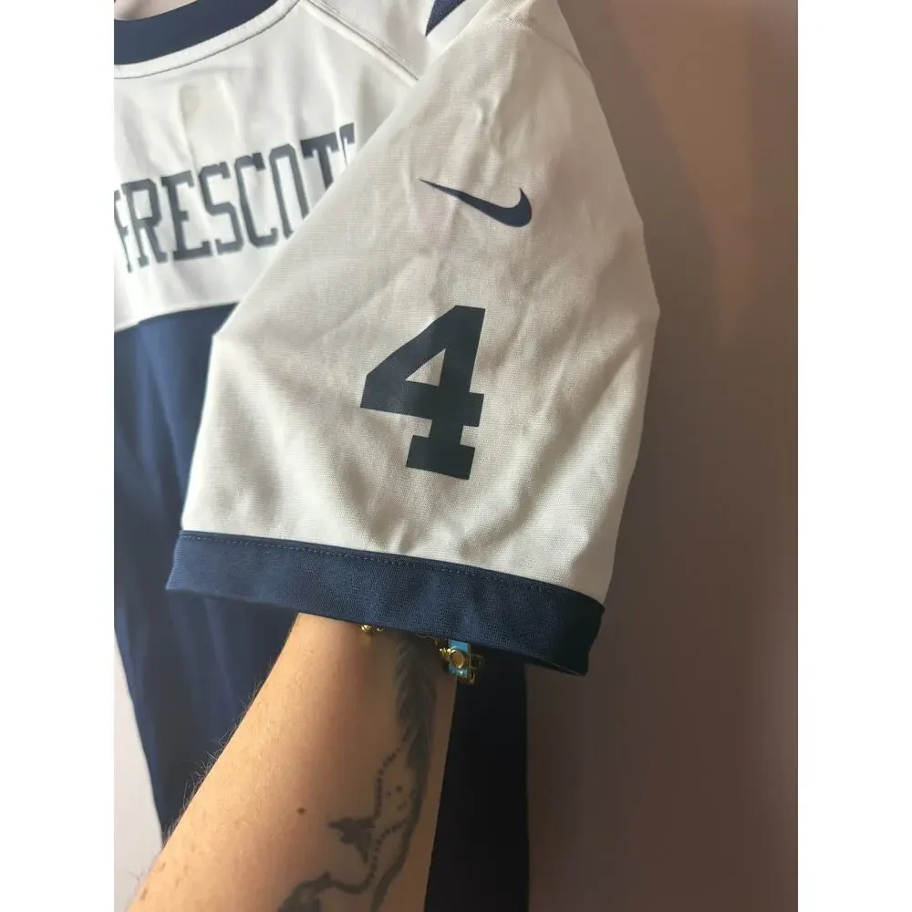 Cowboys Prescott #4 Nike NFL Jersey Youth XL 18/20 Navy White- FITS WOMAN MED/LR